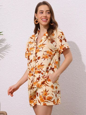 Allegra K Women Hawaiian Sets 2 Pieces Floral Button Down Shirt and Shorts Tropical 2023 Vacation Beach Outfits in Saudi Arabia