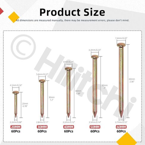 Hilitchi 301PCS 5 Sizes Brick Steel Nails Assortment Kit 0.78" 1.2" 1.58" 2" 2.36" Galvanized Concrete Wall Nail Cement Nails for Concrete Brick Drywall(White) in Kuwait