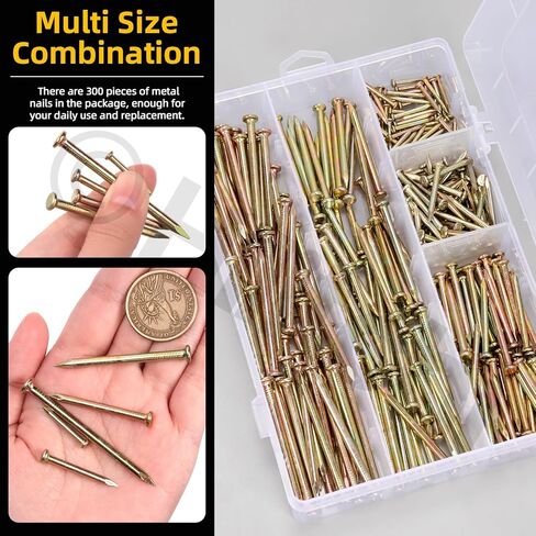 Hilitchi 301PCS 5 Sizes Brick Steel Nails Assortment Kit 0.78" 1.2" 1.58" 2" 2.36" Galvanized Concrete Wall Nail Cement Nails for Concrete Brick Drywall(White) in Kuwait