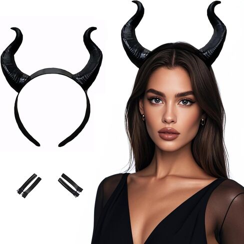Devil Horns Headband Red Cosplay Horn Hair Hoop Gothic Beauty Halloween Dress Up Hair Accessories Hairdress for Halloween Christmas Party Dress Up in Kuwait