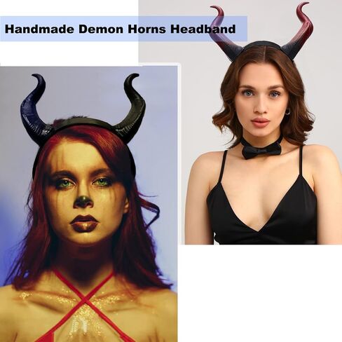 Devil Horns Headband Red Cosplay Horn Hair Hoop Gothic Beauty Halloween Dress Up Hair Accessories Hairdress for Halloween Christmas Party Dress Up in Kuwait