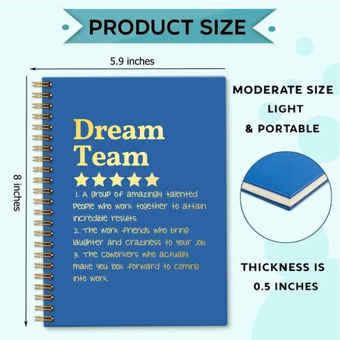 Dream Team Definition 160 Blank Pages Spiral Notebook, New Job Promotion Gift for Team Office Worker Colleague Work Bestie Friend, Employee Staff Appreciation Gift, Team Member Gift in Saudi Arabia