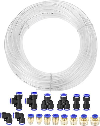 uxcell Pneumatic 8mm OD Polyurethane PU Air Hose Tubing Kit 10 Meters Black with 16 Pcs Push to Connect Fittings in Saudi Arabia