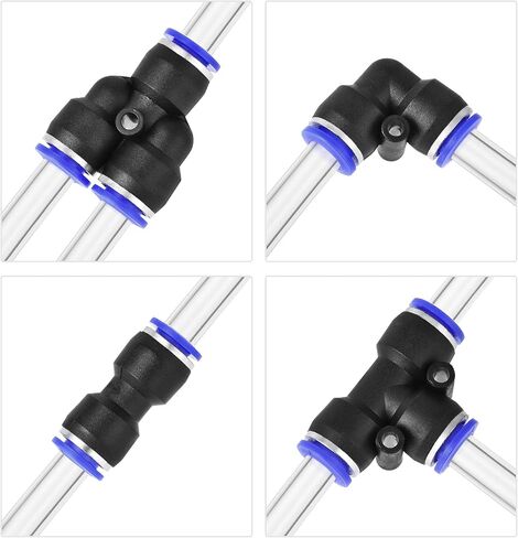 uxcell Pneumatic 8mm OD Polyurethane PU Air Hose Tubing Kit 10 Meters Black with 16 Pcs Push to Connect Fittings in Saudi Arabia