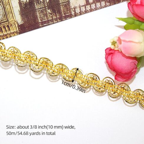 About 55 Yards Golden Gimp Braid Trim Gold Trim Polyester Woven Fabric Trim Lace Trim Upholstery Trim for Sewing Making Costume DIY Crafts Upholstery Curtain Slipcover Decoration Supply in Saudi Arabia