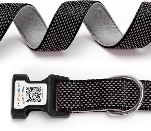طوق الكلب العاكس مع حامل الجوية ، طوق الكلب القابل للتعديل مع النيوبرين مبطنة ومضادة لخطأ رمز QR (أسود ، متوسطة) in Kuwait