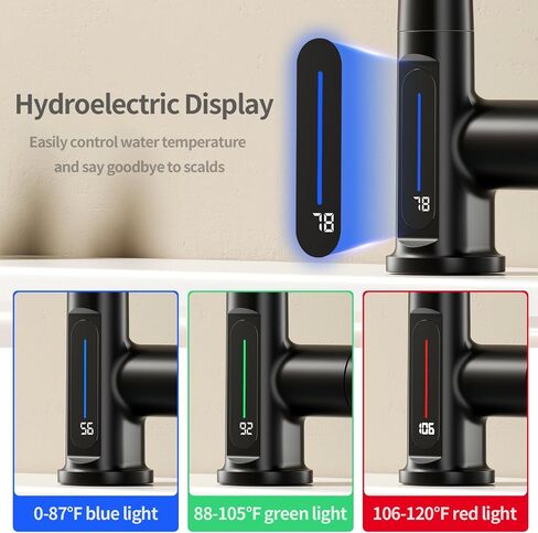 SINGSUO Liftable Bathroom Faucet with Pull Out Sprayer, 3 Modes Digital Temperature Display Bathroom Sink Faucet with 360° Swivel Spout, Single Hole Bathroom Faucet with Rainfall Spray in Saudi Arabia