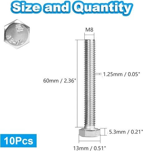Yinpecly 25 Pcs M6 Hex Bolts M6-1.0 x 20mm Hex Head Screw Bolt 304 Stainless Steel M6-1.0mm Hexagon Bolts Hex Head Screws, Metric Machine Fully Thread, Bright Finish in Saudi Arabia