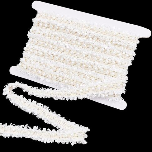 Pink Embroidery Lace Trim Braided Fabric with Peal Beads Vintage Polyester Floral Edge Embroidered Braid Bead Applique Ribbon for Sewing Making Crafts Clothes Costume Dresses Bouquet Supply in Saudi Arabia