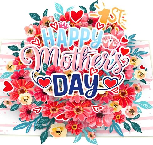 HEARTAGS- First Mothers Day Card Pop Up, 6x8 in Happy 1st Mother's Day Card For New Mom, First Mothers Day Gifts With Envelope in Saudi Arabia