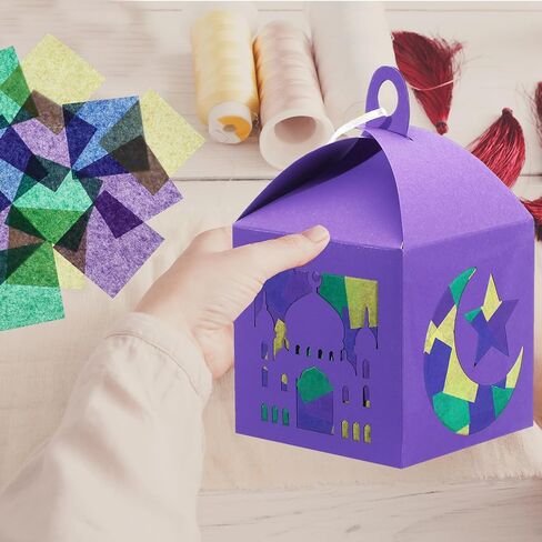 VIHOSE 16 Sets Religious Jesus Fish Craft Box Faith Fish Lanterns Craft Kit DIY Religious Tissue Paper Kit Christian Cross Hanging Ornament Suncatcher for Home Church Bible Sunday School Activity in Saudi Arabia