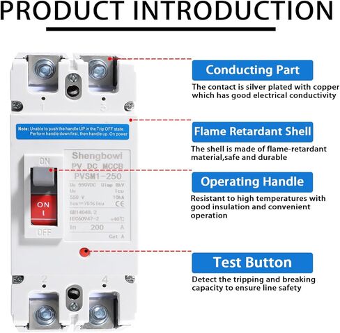 Main DC 200 Amp Circuit Breaker AC Disconnect Switch 1 Poles 550V Battery Thermal Magnetic Trip Power Solar UPS Station in Kuwait
