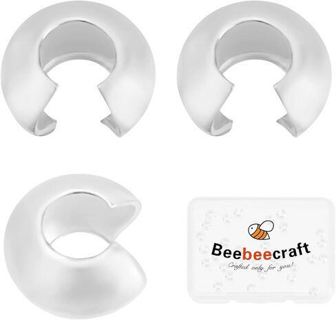 Beebeecraft 30Pcs 925 Sterling Silver Crimp Bead Covers Half Round Open Crimp Beads 3mm Knot Cover Caps for DIY Jewelry Makings in Saudi Arabia