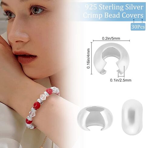 Beebeecraft 30Pcs 925 Sterling Silver Crimp Bead Covers Half Round Open Crimp Beads 3mm Knot Cover Caps for DIY Jewelry Makings in Saudi Arabia