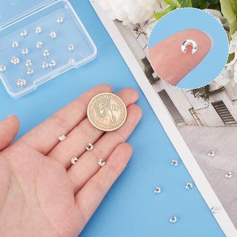 Beebeecraft 30Pcs 925 Sterling Silver Crimp Bead Covers Half Round Open Crimp Beads 3mm Knot Cover Caps for DIY Jewelry Makings in Saudi Arabia