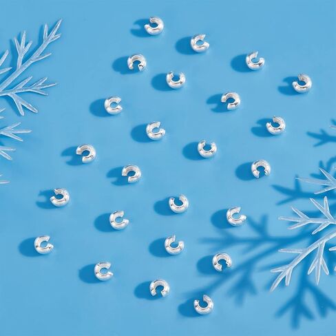 Beebeecraft 30Pcs 925 Sterling Silver Crimp Bead Covers Half Round Open Crimp Beads 3mm Knot Cover Caps for DIY Jewelry Makings in Saudi Arabia