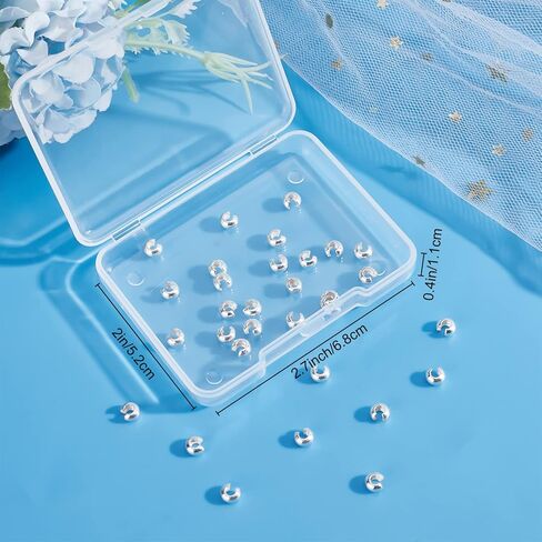 Beebeecraft 30Pcs 925 Sterling Silver Crimp Bead Covers Half Round Open Crimp Beads 3mm Knot Cover Caps for DIY Jewelry Makings in Saudi Arabia
