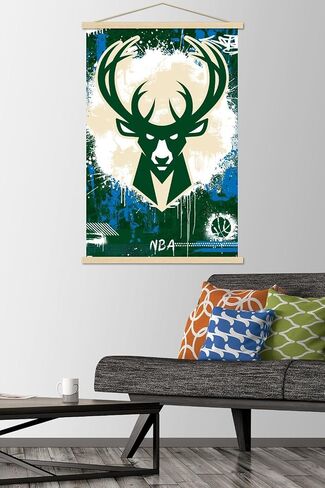 Trends International NBA Milwaukee Bucks - Maximalist Logo 23 Wall Poster, 22.37" x 34.00", Print and Black Hanger Bundle in Saudi Arabia