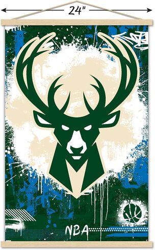 Trends International NBA Milwaukee Bucks - Maximalist Logo 23 Wall Poster, 22.37" x 34.00", Print and Black Hanger Bundle in Saudi Arabia