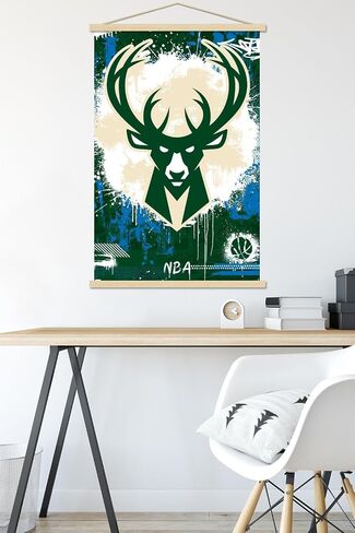 Trends International NBA Milwaukee Bucks - Maximalist Logo 23 Wall Poster, 22.37" x 34.00", Print and Black Hanger Bundle in Saudi Arabia