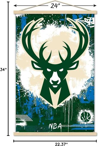 Trends International NBA Milwaukee Bucks - Maximalist Logo 23 Wall Poster, 22.37" x 34.00", Print and Black Hanger Bundle in Saudi Arabia
