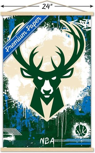 Trends International NBA Milwaukee Bucks - Maximalist Logo 23 Wall Poster, 22.37" x 34.00", Print and Black Hanger Bundle in Saudi Arabia