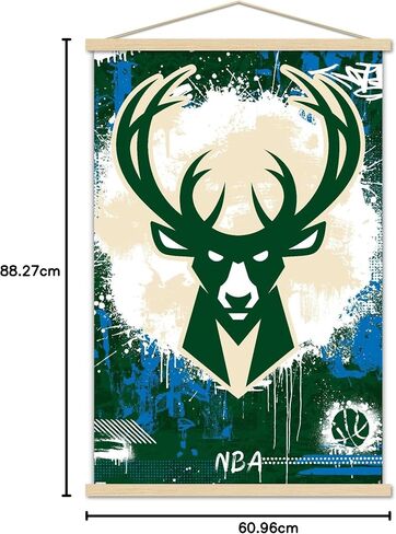 Trends International NBA Milwaukee Bucks - Maximalist Logo 23 Wall Poster, 22.37" x 34.00", Print and Black Hanger Bundle in Saudi Arabia