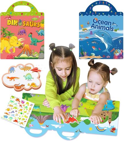 Toddler Reusable Sticker Books for Toddlers, Reusable Stickers for Toddlers, Reusable Sticker Books for Toddlers Toddler Sticker Books 3 Pack (Farm Vehicle Animal) in Saudi Arabia