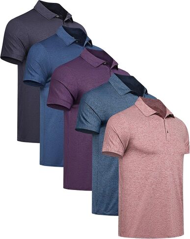 TELALEO 5 Pack Mens Polo Shirts Quick Dry Short Sleeve Golf T Shirt Performance Moisture Wicking Casual Workout SetE 3XL/02 in Kuwait