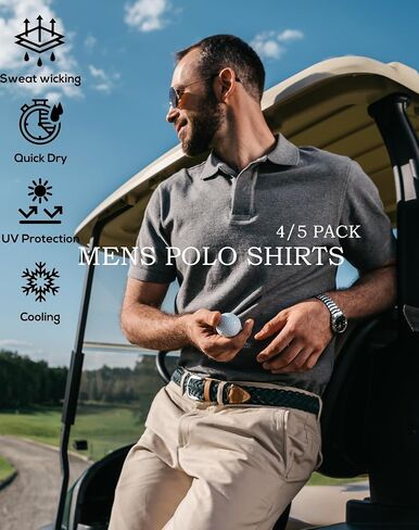TELALEO 5 Pack Mens Polo Shirts Quick Dry Short Sleeve Golf T Shirt Performance Moisture Wicking Casual Workout SetE 3XL/02 in Kuwait