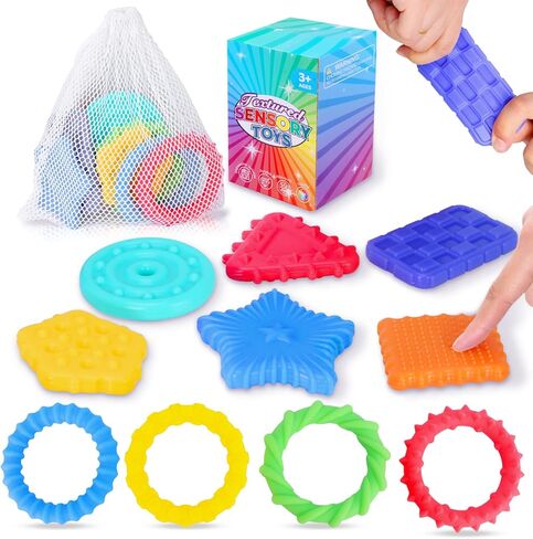 Squishy Sensory Toys for Kids, 10 Pcs Soft & Textured Sensory Fidget Toy with Storage Bag for Autistic Children, Sensory Stretchy Toys, Calm Down Toy for Toddler Girls Boys in Saudi Arabia