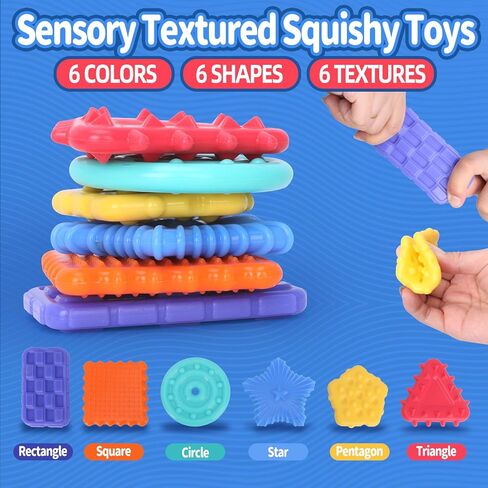 Squishy Sensory Toys for Kids, 10 Pcs Soft & Textured Sensory Fidget Toy with Storage Bag for Autistic Children, Sensory Stretchy Toys, Calm Down Toy for Toddler Girls Boys in Saudi Arabia