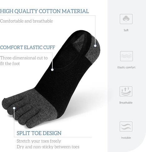 ZAKASA Mens Toe Socks No Show Athletic Running Five Finger Socks Invisible Low Cut Loafer Socks in Kuwait