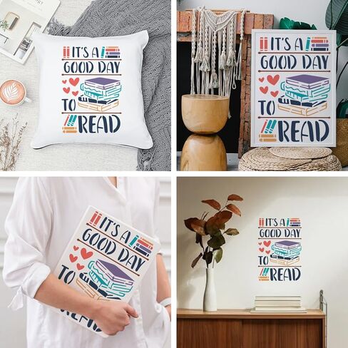 MAYJOYDIY Book Pencil Stencil Reading Books Template 11.7x8.3inch It's A Good Day to Read Stencil with Paint Brush Study Bookshelf Hearts Decoration Template for Wood Wall Window DIY Craft in Saudi Arabia
