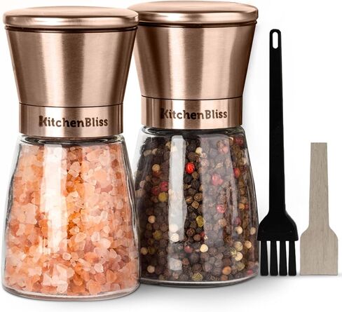 Professional Salt and Pepper Grinder Set – Premium Stainless Steel Salt and Pepper Shakers with Ceramic Spice Grinder Mill for Adjustable Coarseness - Added Bonus a Bamboo spoon and a Cleaning Brush. in Saudi Arabia