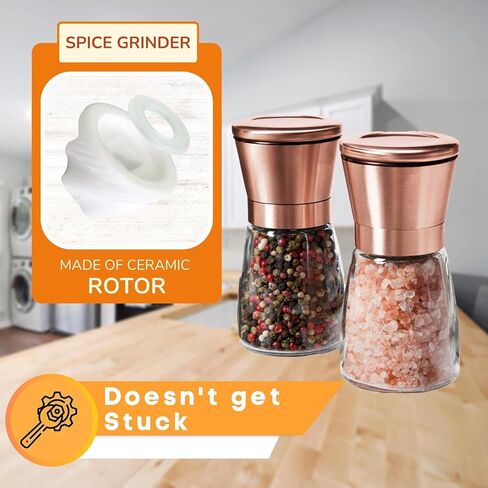 Professional Salt and Pepper Grinder Set – Premium Stainless Steel Salt and Pepper Shakers with Ceramic Spice Grinder Mill for Adjustable Coarseness - Added Bonus a Bamboo spoon and a Cleaning Brush. in Saudi Arabia