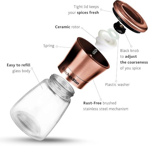 Professional Salt and Pepper Grinder Set – Premium Stainless Steel Salt and Pepper Shakers with Ceramic Spice Grinder Mill for Adjustable Coarseness - Added Bonus a Bamboo spoon and a Cleaning Brush. in Saudi Arabia