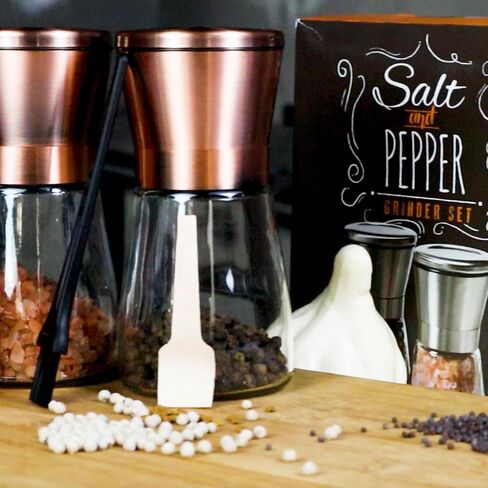 Professional Salt and Pepper Grinder Set – Premium Stainless Steel Salt and Pepper Shakers with Ceramic Spice Grinder Mill for Adjustable Coarseness - Added Bonus a Bamboo spoon and a Cleaning Brush. in Saudi Arabia
