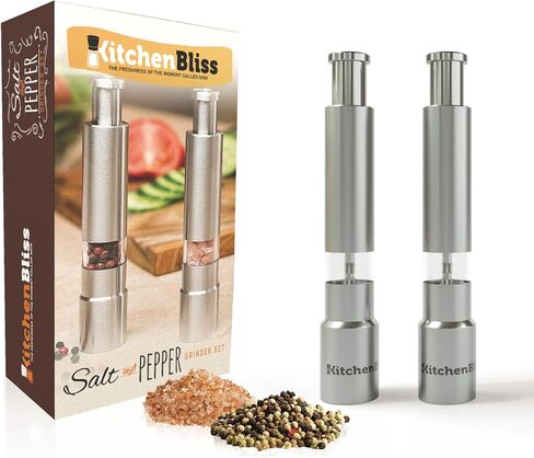 Professional Salt and Pepper Grinder Set – Premium Stainless Steel Salt and Pepper Shakers with Ceramic Spice Grinder Mill for Adjustable Coarseness - Added Bonus a Bamboo spoon and a Cleaning Brush. in Saudi Arabia