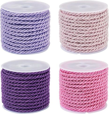 1 Roll 3mm Twisted Cord, 3 Layers Braided Cord with Spool, Blue Decorative Twisted Satin, Glitter Rope Braided Cord for Plant Home Decor Tieback Graduation Honor Cord in Saudi Arabia