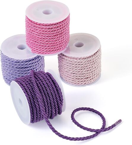 1 Roll 3mm Twisted Cord, 3 Layers Braided Cord with Spool, Blue Decorative Twisted Satin, Glitter Rope Braided Cord for Plant Home Decor Tieback Graduation Honor Cord in Saudi Arabia