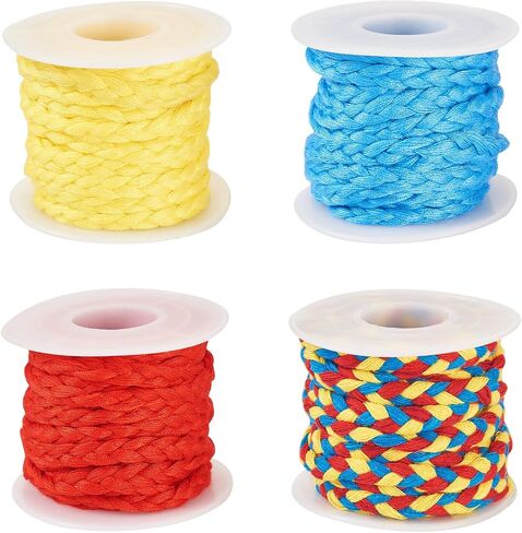 1 Roll 3mm Twisted Cord, 3 Layers Braided Cord with Spool, Blue Decorative Twisted Satin, Glitter Rope Braided Cord for Plant Home Decor Tieback Graduation Honor Cord in Saudi Arabia