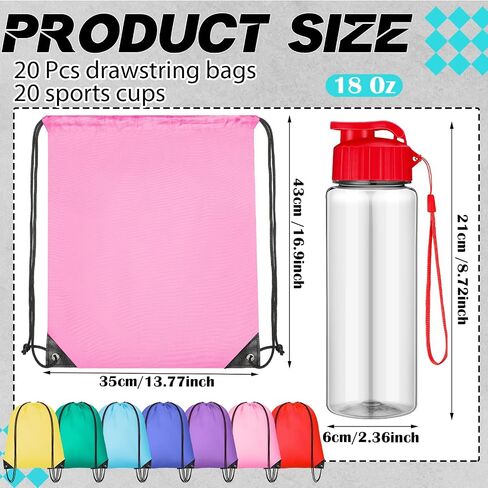 40 Pcs 17 oz Plastic Water Bottles Bulk and Drawstring Backpack Set Reusable Flip Top Leakproof Sports Water Bottles with Handle Strap Cinch Gym Drawstring Bags for Summer School Gym Travel in Kuwait