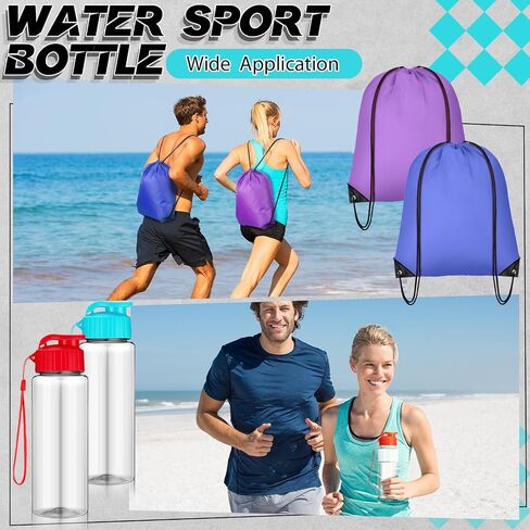 40 Pcs 17 oz Plastic Water Bottles Bulk and Drawstring Backpack Set Reusable Flip Top Leakproof Sports Water Bottles with Handle Strap Cinch Gym Drawstring Bags for Summer School Gym Travel in Kuwait