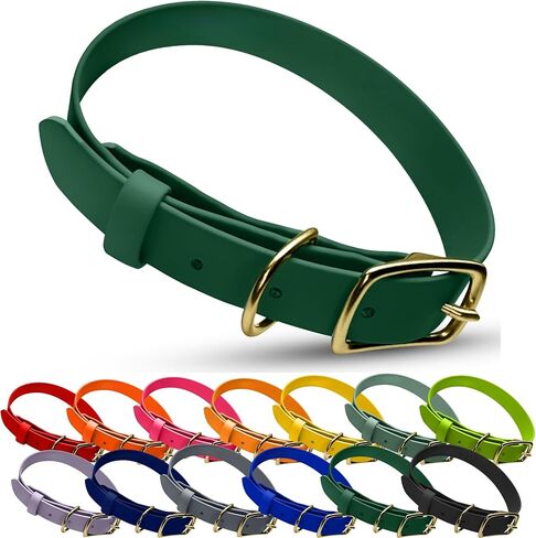 Hudson Park Dog Collar-مقاوم للماء ، حزام بيوتان ، شعور يشبه الجلود ، قابل للتعديل ، سهل التنظيف ، مقاوم للرائحة ، نحاس صلب ، ألوان وأحجام متعددة ، مصنوعة في الولايات المتحدة الأمريكية (الجير ، المتوسط) in Saudi Arabia