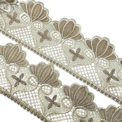 5Yards 16.5cm Lace Trim Ribbon,Wide Embroidery Inelastic Sewing Lace Trim, for Curtain Sofa Sewing Making,Hemline Lace Home Decoration and Bridal Wedding Decorations(Beige) in Kuwait