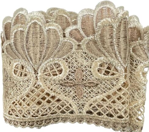5Yards 16.5cm Lace Trim Ribbon,Wide Embroidery Inelastic Sewing Lace Trim, for Curtain Sofa Sewing Making,Hemline Lace Home Decoration and Bridal Wedding Decorations(Beige) in Kuwait