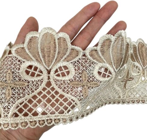 5Yards 16.5cm Lace Trim Ribbon,Wide Embroidery Inelastic Sewing Lace Trim, for Curtain Sofa Sewing Making,Hemline Lace Home Decoration and Bridal Wedding Decorations(Beige) in Kuwait