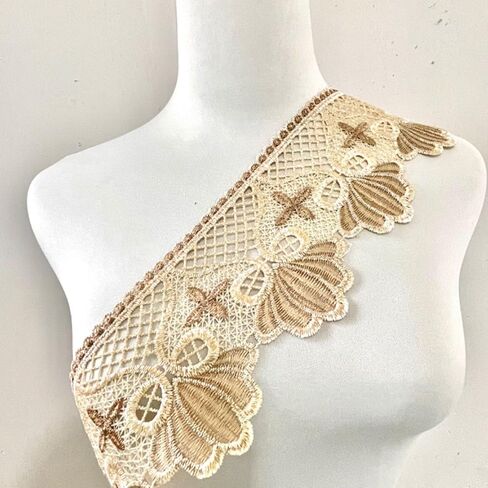 5Yards 16.5cm Lace Trim Ribbon,Wide Embroidery Inelastic Sewing Lace Trim, for Curtain Sofa Sewing Making,Hemline Lace Home Decoration and Bridal Wedding Decorations(Beige) in Kuwait