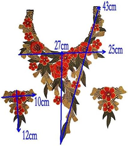 Embroidered Lace Neckline Collar Warm Tones Floral Brown Leaf Applique Patches Scrapbooking Embossed Sewing (Wine Red A) in Kuwait
